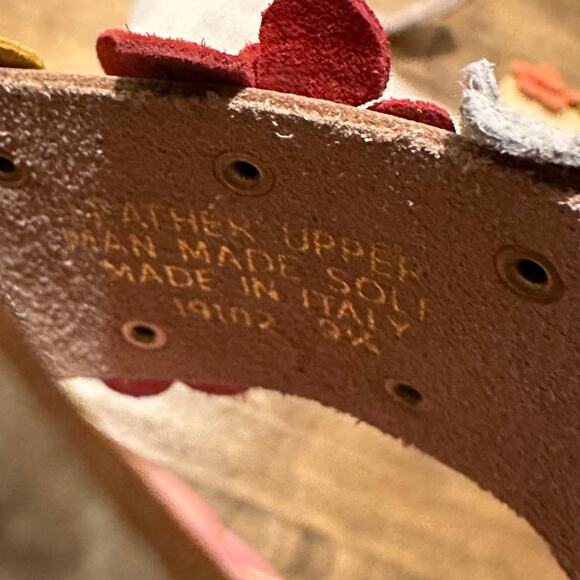 Sophia Milano Sandals 9.5 Ankle Straps Multicolor Leather Wedge Buckle Flowers - Picture 7 of 7